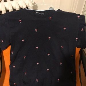 Denim and flower flamingo T-shirt